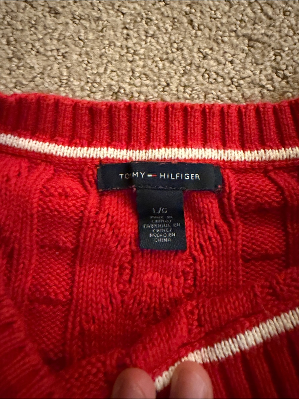 Tommy Hilfiger Red Cable-Knit Scoop Neck Sweater - Picture 3 of 3
